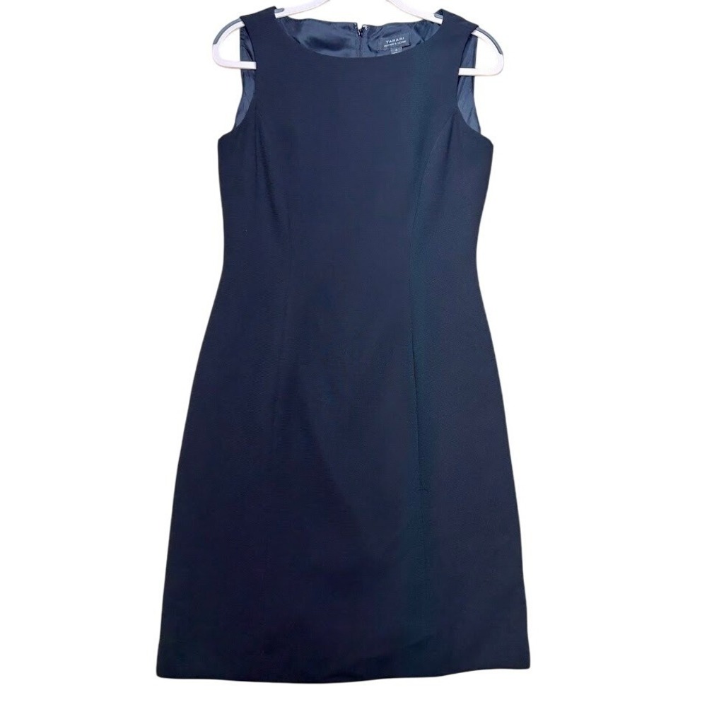 Tahari Arthur S Levine Black Sleeveless Sheath Dress Size 6 Crepe Career LBD